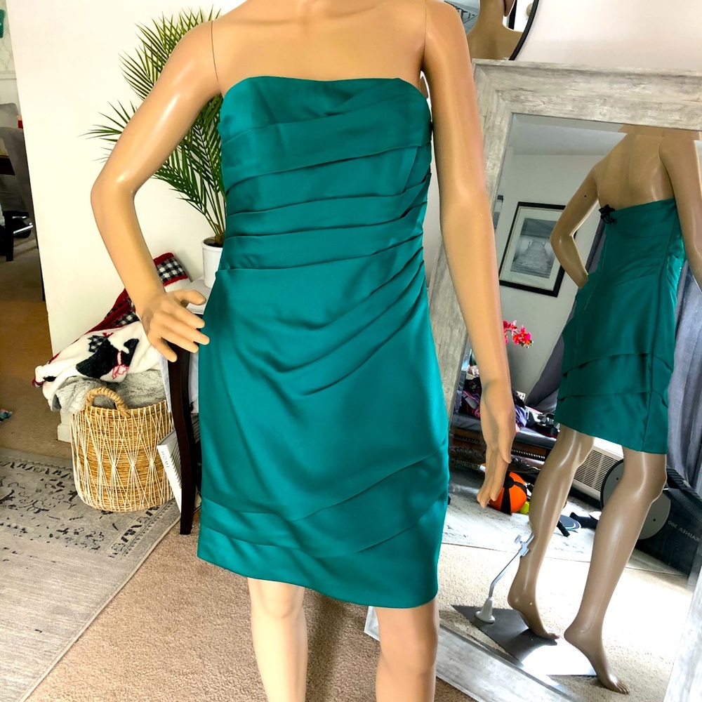 Teal satin midi dress
